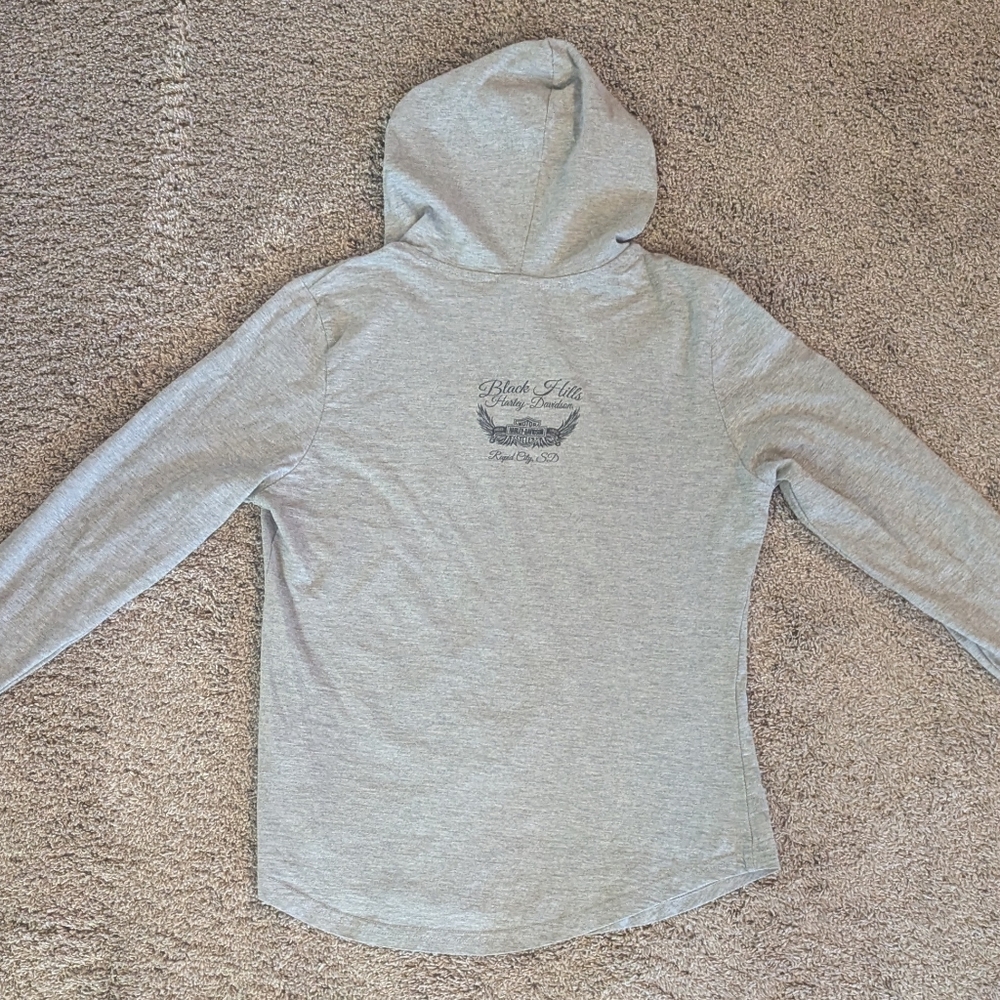 Women's Size Medium Harley-Davidson Gray Hoodie with Green and Purple Accents - Picture 2 of 3